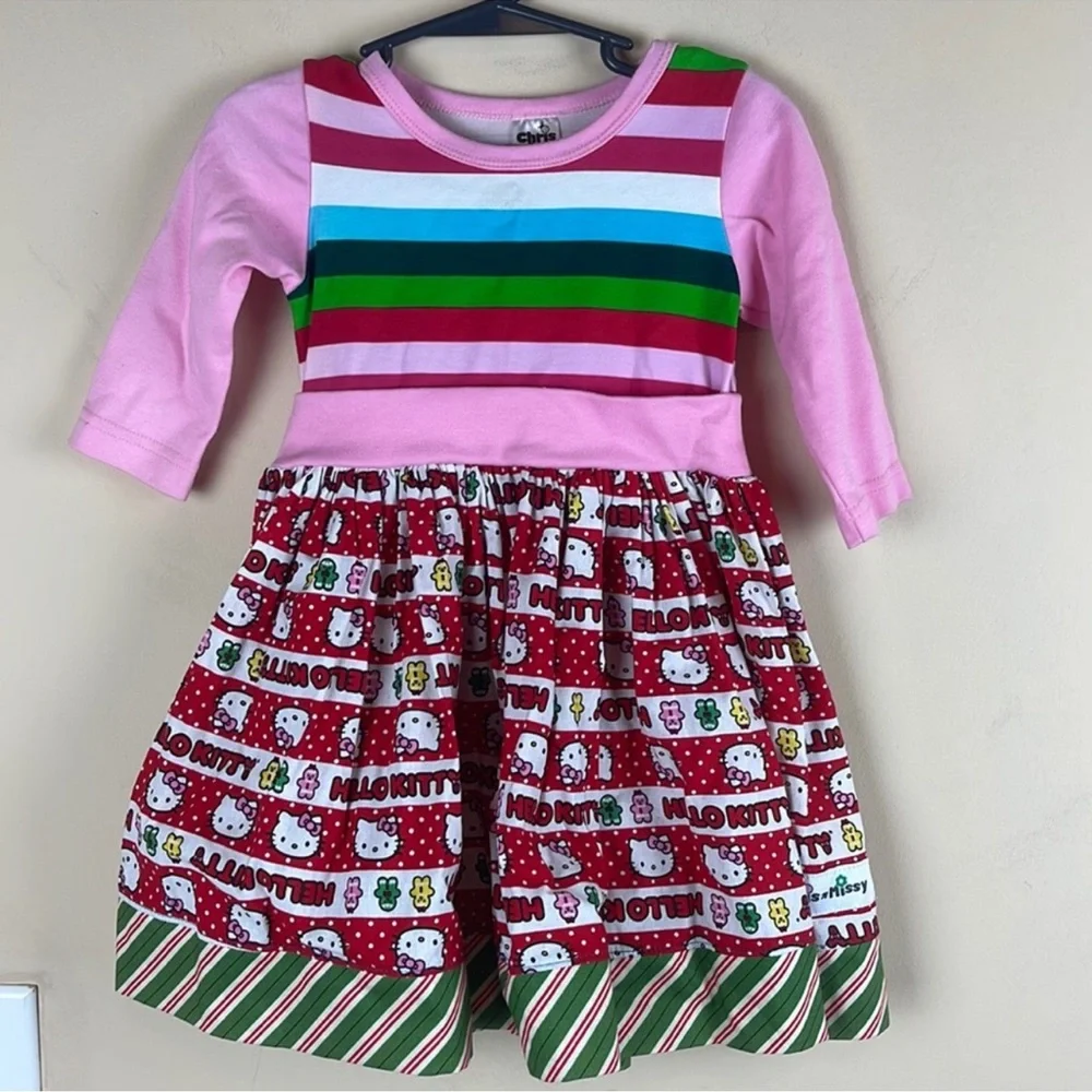 Hello Kitty Chris ‘N Missy Christmas Holiday Party Dress Stripe Mixed Print